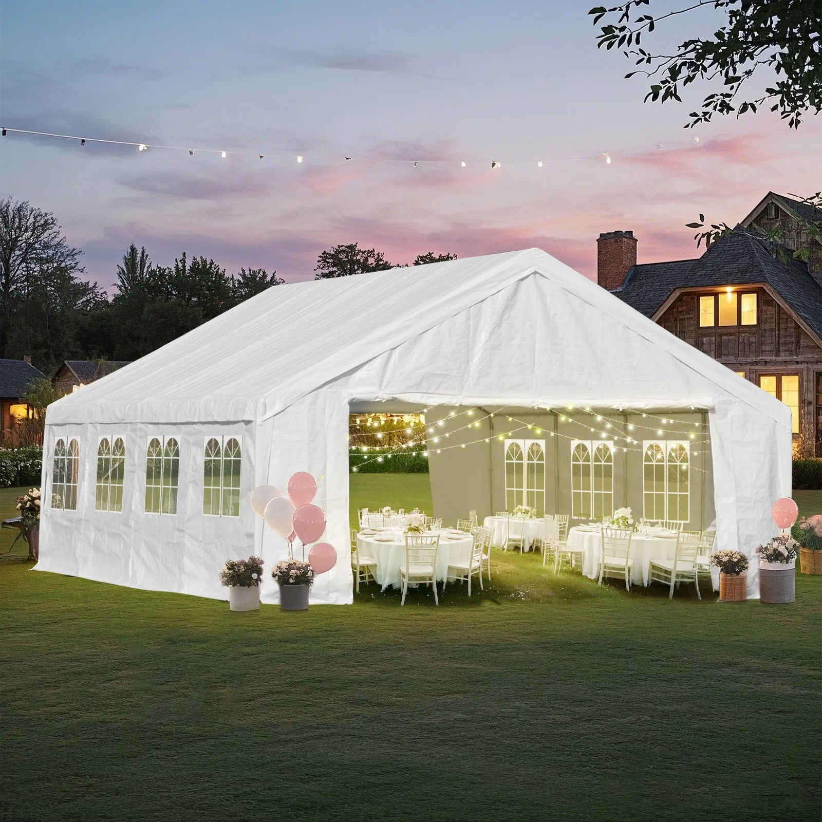 20x20/26x20 ft. Marquee Party Tent with Church Window Sidewalls - White