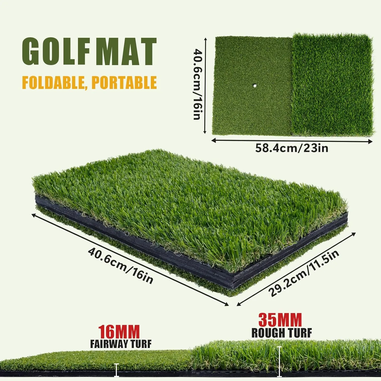 23*16IN & 5x4FT Golf Mat, Dual-Turf Golf Hitting Mat with Anti-Slip Shock-Absorbing EVA Base, Durable Dual-Turf for Indoor/Outdoor,Anti-Deformation & Reinforced Glue, Ideal for Swing,Chipping Practice