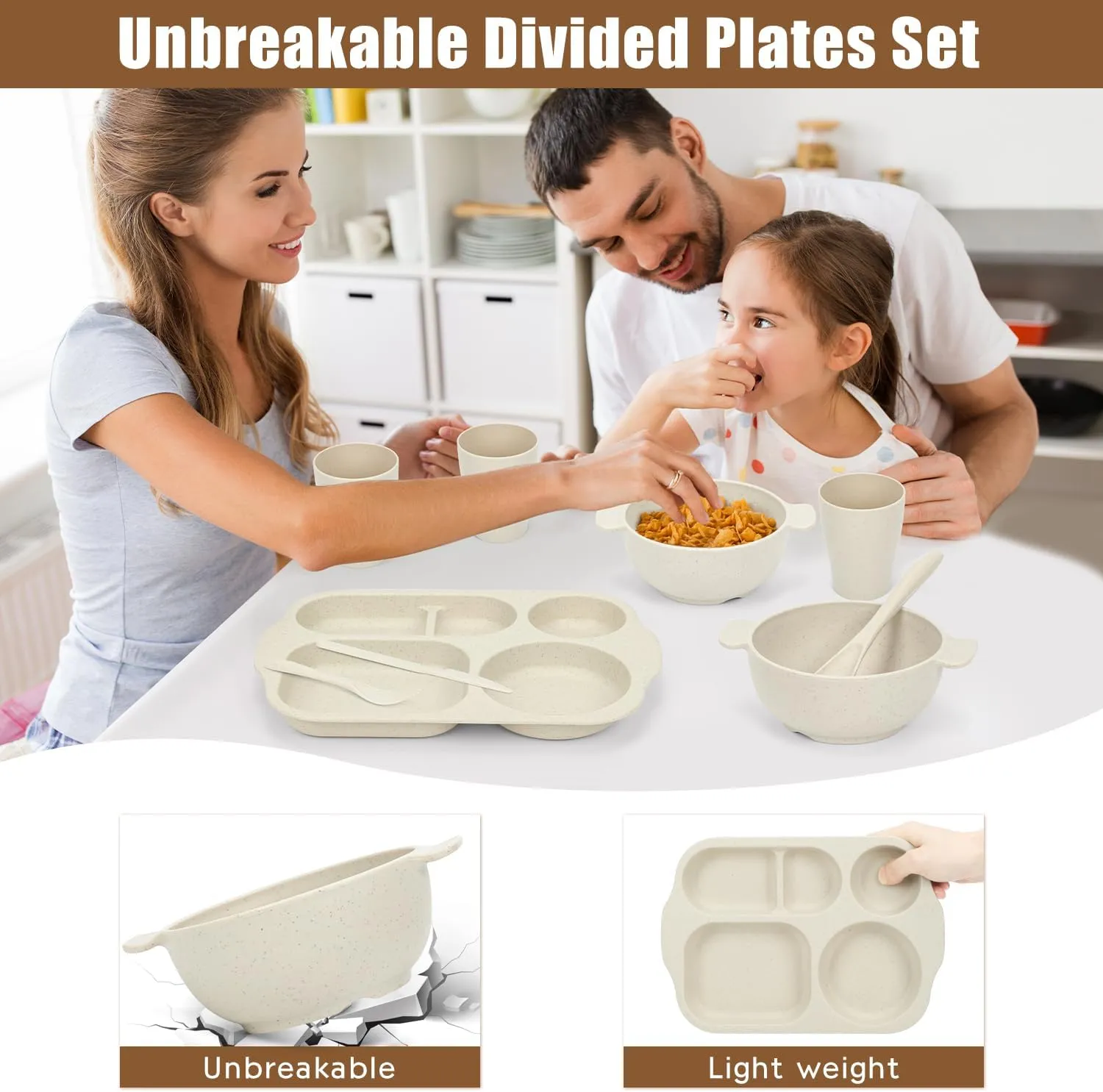 24-Piece Wheat Straw Dinnerware Set for Kids & Toddlers - Unbreakable, BPA-Free Plates, Bowls & Cups - Microwave & Dishwasher Safe - Perfect for Home, School & Picnics