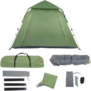 240*240*150cm Four-person Family Tent Camping Tent Brown Simple Tent Waterproof Ready-to-set-up Tent Large Family Camping Tent Beach Tent with Large Space, Suitable for Outdoor, Camping, Hiking