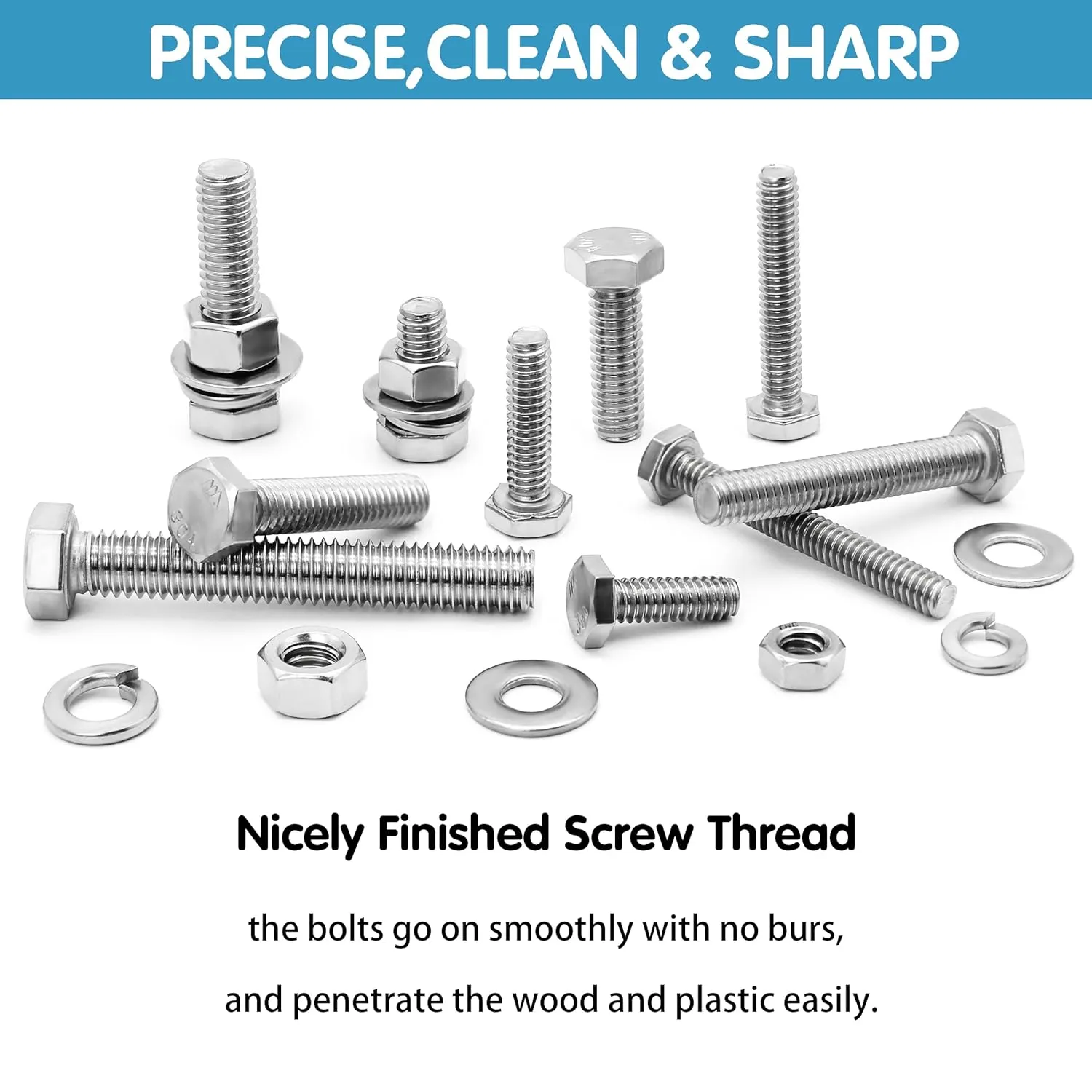 246PCS Hex Head Bolts and Nuts Assortment Kit, Stainless Steel 1/4-20, 5/16-18, 3/8-16, Assorted Nuts and Bolts, Flat & Spring Lock Washers with Case