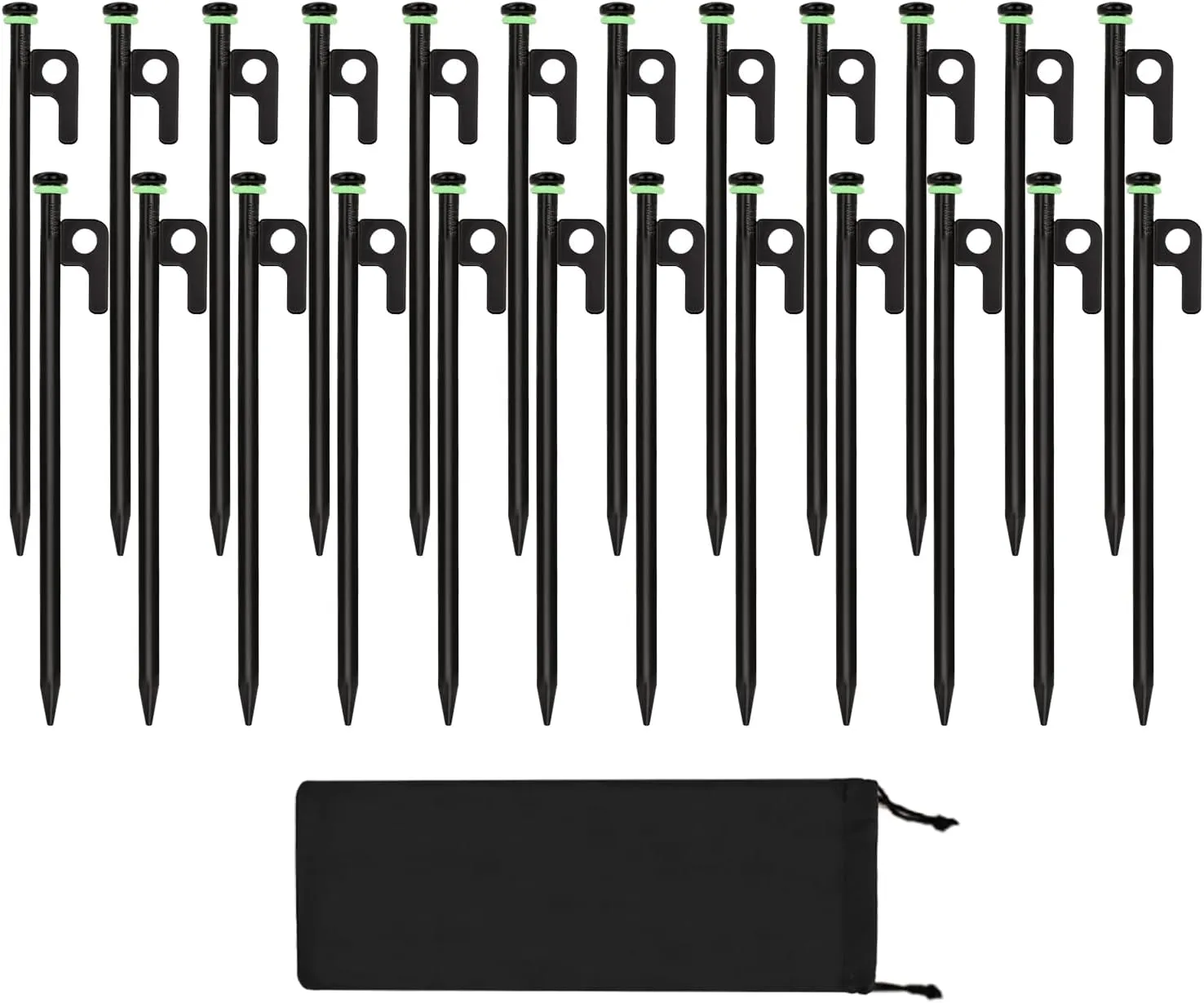 24Pcs Tent Stakes, 12in Heavy Duty Tent Stakes with Storage Pouch, Dia 0.35" Forged Steel Stakes for Tent Used on Rocks, Grassland, Snowfield(24Pcs 12in Stakes)