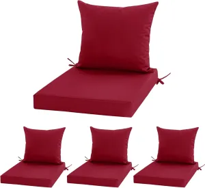 24x24 Inch Outdoor Cushions for Patio Furniture, Waterproof Outdoor Chair Cushions w/Fade-Resistant, Removable & Machine-Washable Covers, Deep Seat Sofa/Couch Pad Replacement – Set of 4, Burgundy