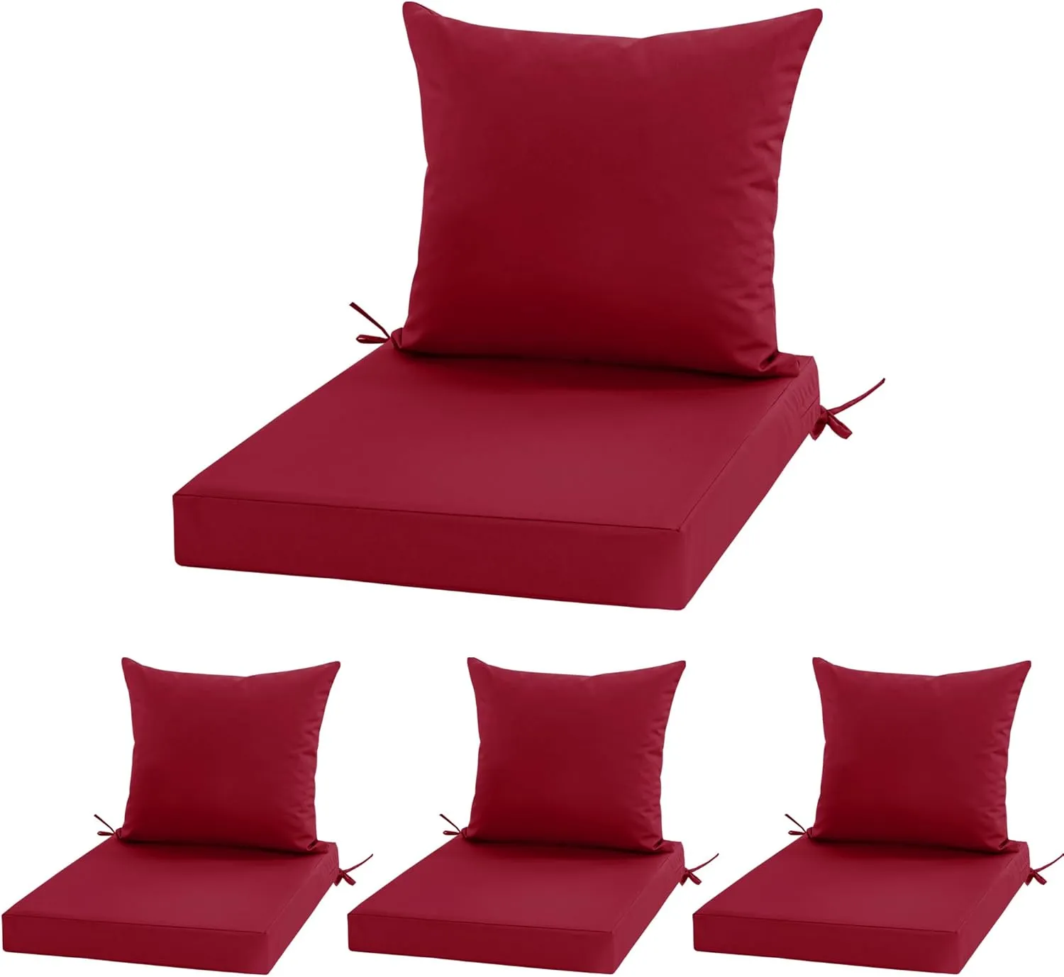 24x24 Inch Outdoor Cushions for Patio Furniture, Waterproof Outdoor Chair Cushions w/Fade-Resistant, Removable & Machine-Washable Covers, Deep Seat Sofa/Couch Pad Replacement – Set of 4, Burgundy