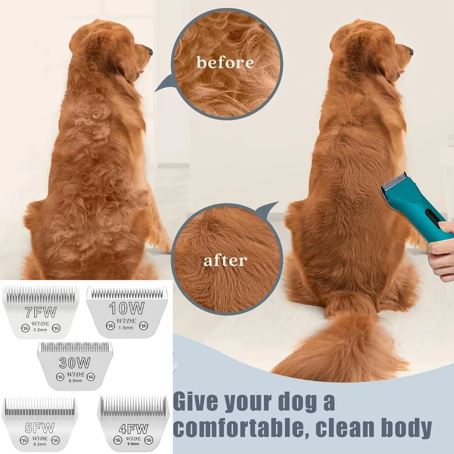 2PCS 4FW Wide Blades for Dog Grooming Blades Compatible with Andis,Oster A5,Wahl km10 Dog Clippers Stainless Steel Blades Blades for Animal Dog,Cat,Horse, Size:#4FW(9.5mm)
