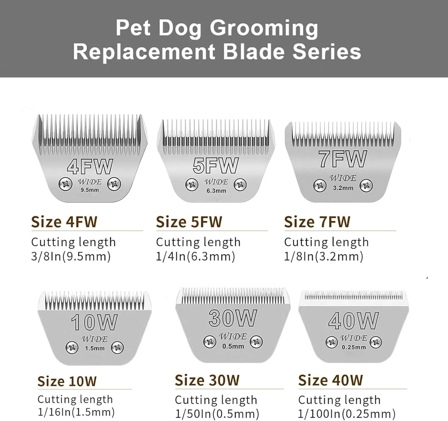 2PCS 4FW Wide Blades for Dog Grooming Blades Compatible with Andis,Oster A5,Wahl km10 Dog Clippers Stainless Steel Blades Blades for Animal Dog,Cat,Horse, Size:#4FW(9.5mm)