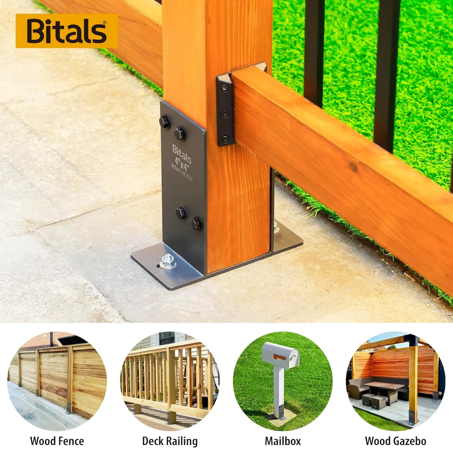 2pcs 4" x 4" (Actual: 3.5 x 3.5) Stainless Steel Post Base, Post Anchor Bracket, Concrete Support Anchor Base for Deck Railing, Fences, Mailboxes, Pavilions, Deck Porches, etc (Dark Gray)