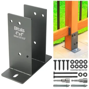 2pcs 4" x 4" (Actual: 3.5 x 3.5) Stainless Steel Post Base, Post Anchor Bracket, Concrete Support Anchor Base for Deck Railing, Fences, Mailboxes, Pavilions, Deck Porches, etc (Dark Gray)