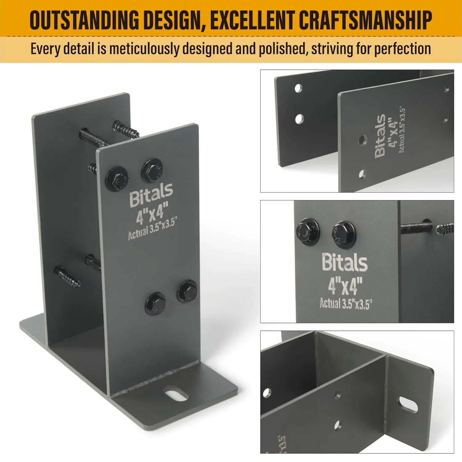 2pcs 4" x 4" (Actual: 3.5 x 3.5) Stainless Steel Post Base, Post Anchor Bracket, Concrete Support Anchor Base for Deck Railing, Fences, Mailboxes, Pavilions, Deck Porches, etc (Dark Gray)
