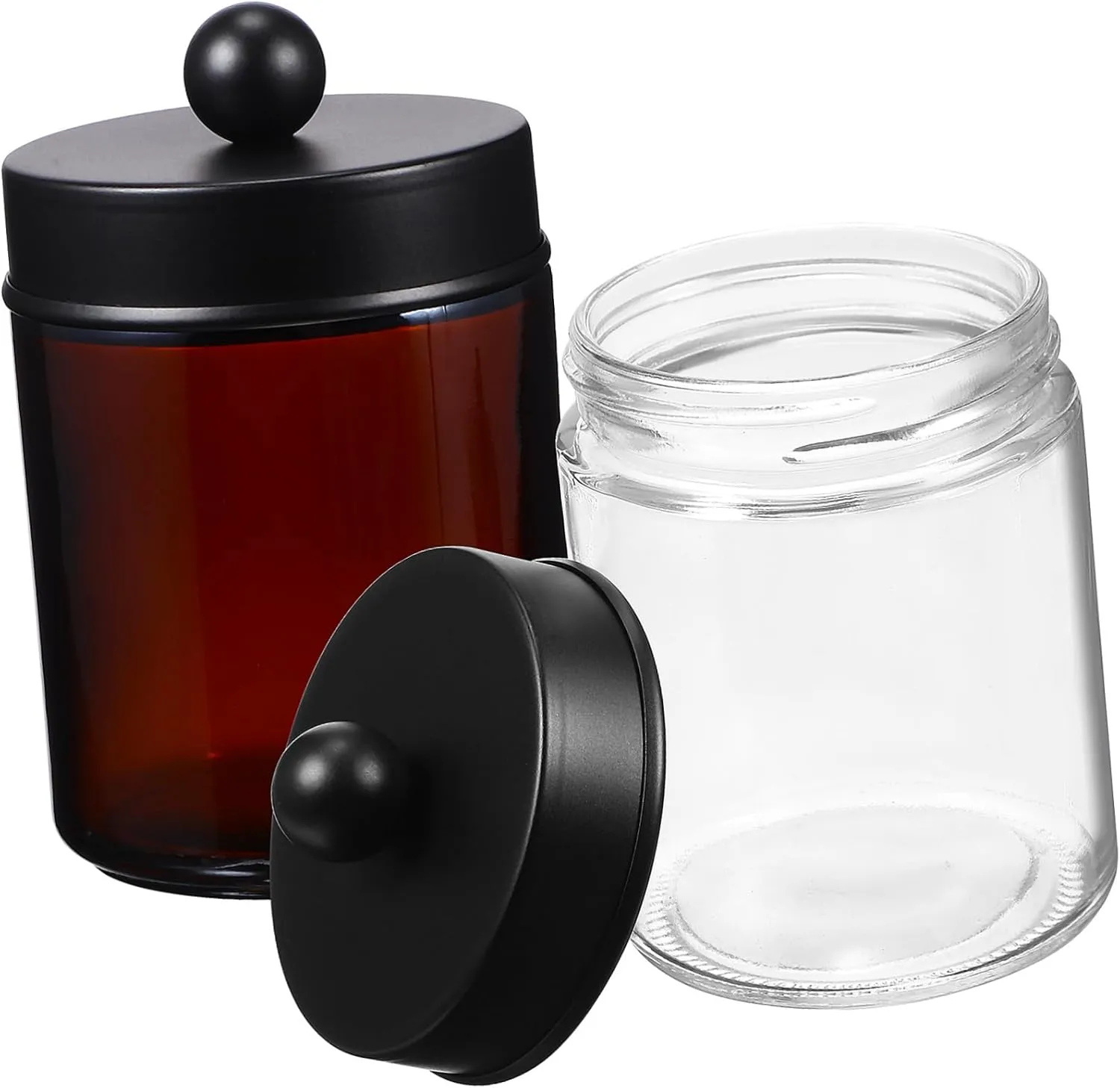 2Pcs Cotton Pads Organizer with Lids Elegant Glass Makeup Organizer for Dressing Table and Bathroom Counter Compact Storage Jars for Cotton Swabs and Items