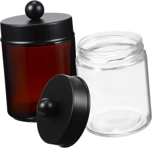 2Pcs Cotton Pads Organizer with Lids Elegant Glass Makeup Organizer for Dressing Table and Bathroom Counter Compact Storage Jars for Cotton Swabs and Items