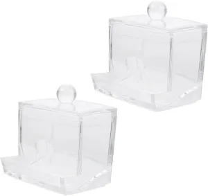 2pcs Transparent Cotton Swab Holder Box with Lid Makeup Cotton Pad Container for Home Organization for Bathroom Vanity Dressing Table Storage