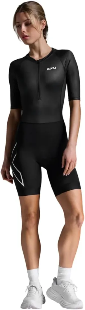 2XU Women's Core Sleeved Trisuit - One Piece Triathlon Suit for Cycling, Swimming and Running