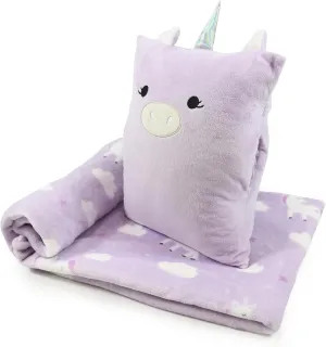 3-in-1 Kids Travel Blanket and Pillow Set, Snuggle Pillow with Hand Warmer, 40x60 inches Unicorn Blanket for Girls Compact, Perfect for Travel, Camping, Home and Office