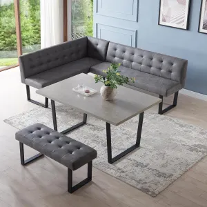 3 Piece Dining Table Set, 42.9 Inch Modern Kitchen Table With Right Seat Corner Bench and 43.3 Inch Bench for Family Dining Room Furniture