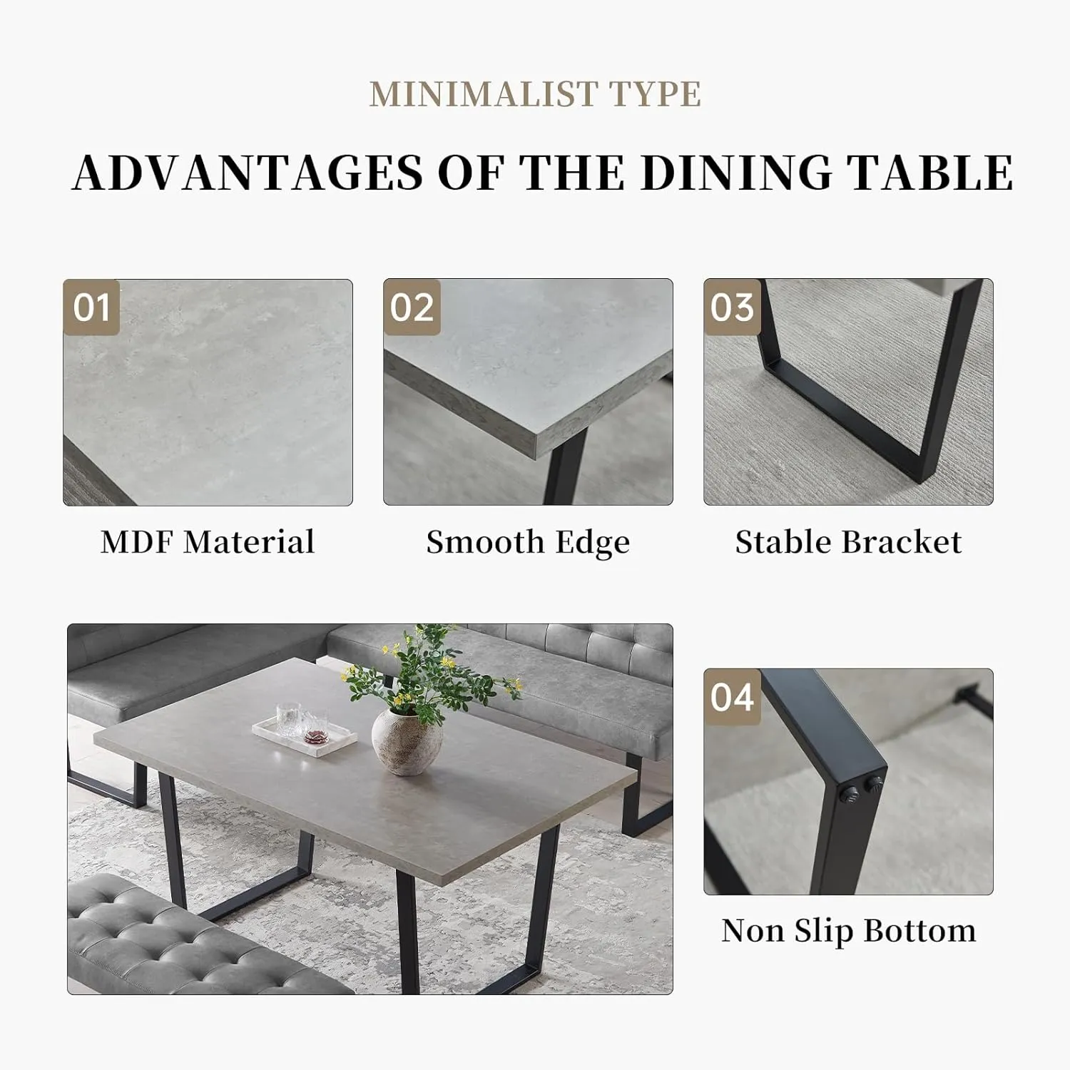 3 Piece Dining Table Set, 42.9 Inch Modern Kitchen Table With Right Seat Corner Bench and 43.3 Inch Bench for Family Dining Room Furniture