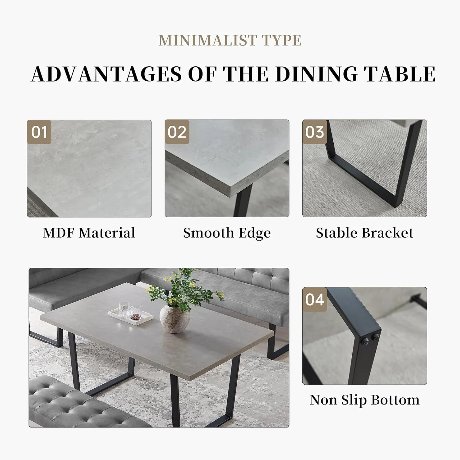 3 Piece Dining Table Set, 42.9 Inch Modern Kitchen Table With Right Seat Corner Bench and 43.3 Inch Bench for Family Dining Room Furniture
