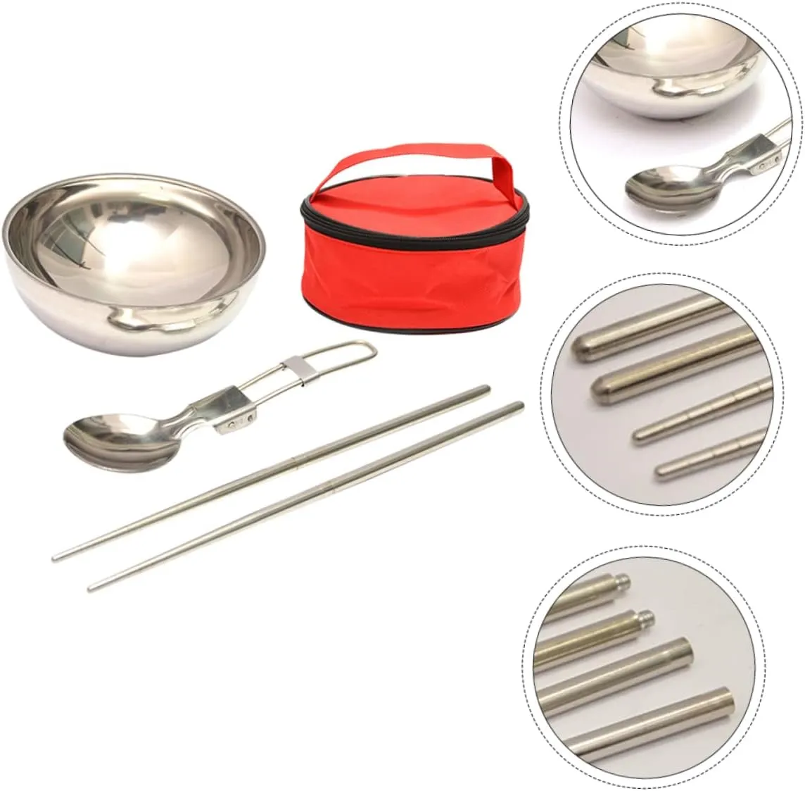 3 Sets Rv Dishes Camping Bowls Collapsible Stainless Steel Bowl Folding Spoon Chopsticks Picnic Kit Outdoor Kitchenware