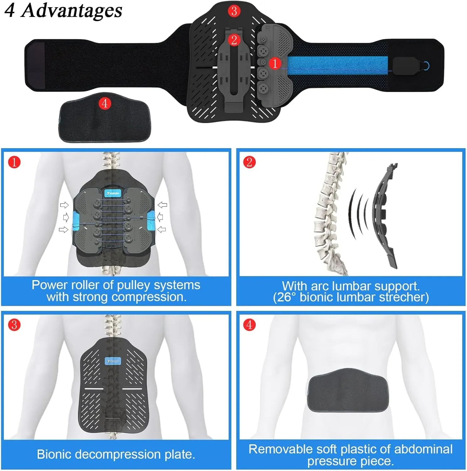 3.0 LSO Back brace for lower back with Maximum Decompression Plate&Comfort Curve Back Support New Added with Foam Pad,Dual Pulley System Lumbar Support Belt for Lower Back Pain Relieve,Pre and Post Spine Surgery