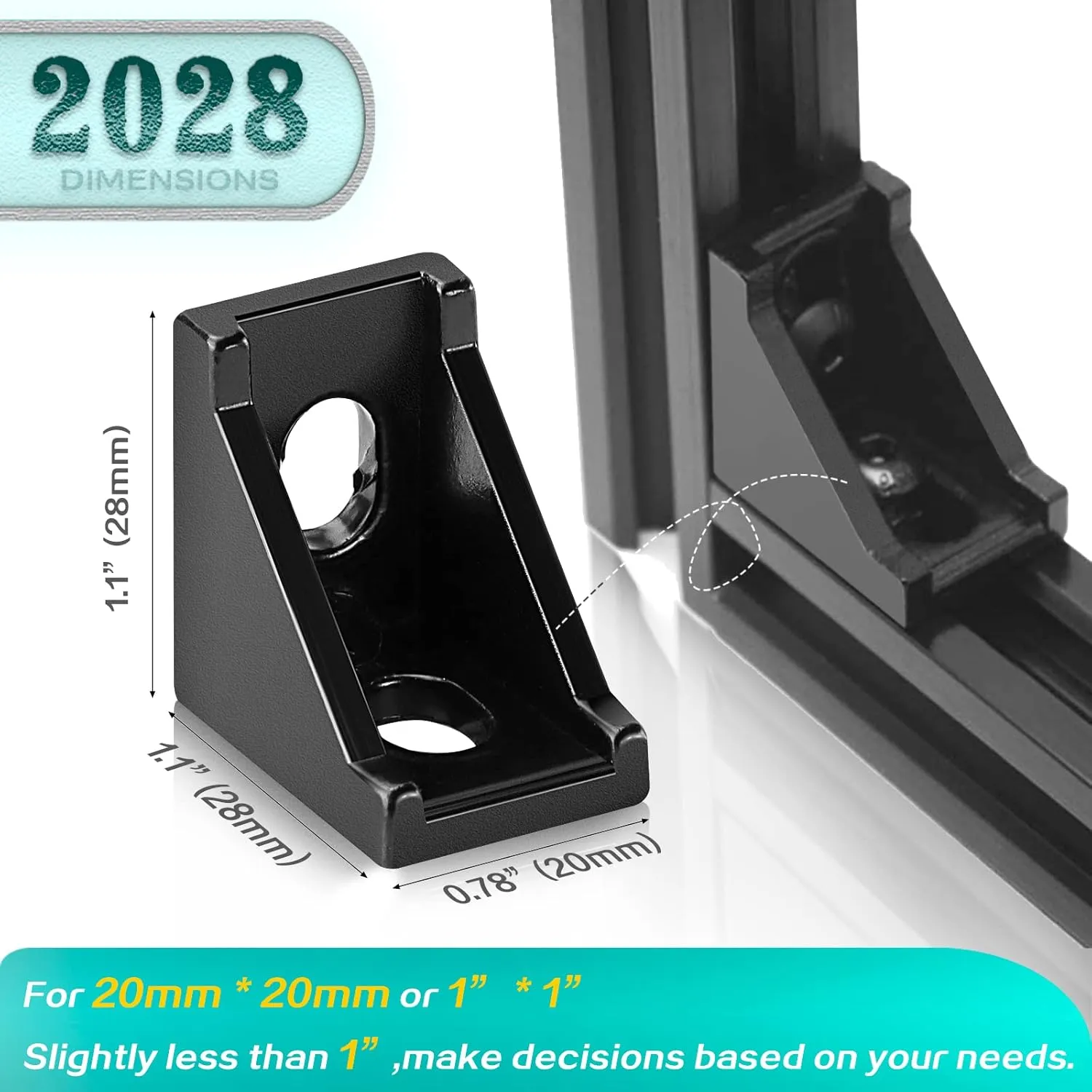 30 Set Black 2020 Series Aluminum Extrusion Profile Connector, Includes 1pc Wrench, 30pcs 2028 Corner Bracket, 60pcs T-Slot Sliding Nuts and M5 Hex Screw Bolt for 20S Aluminum Rail Accessories