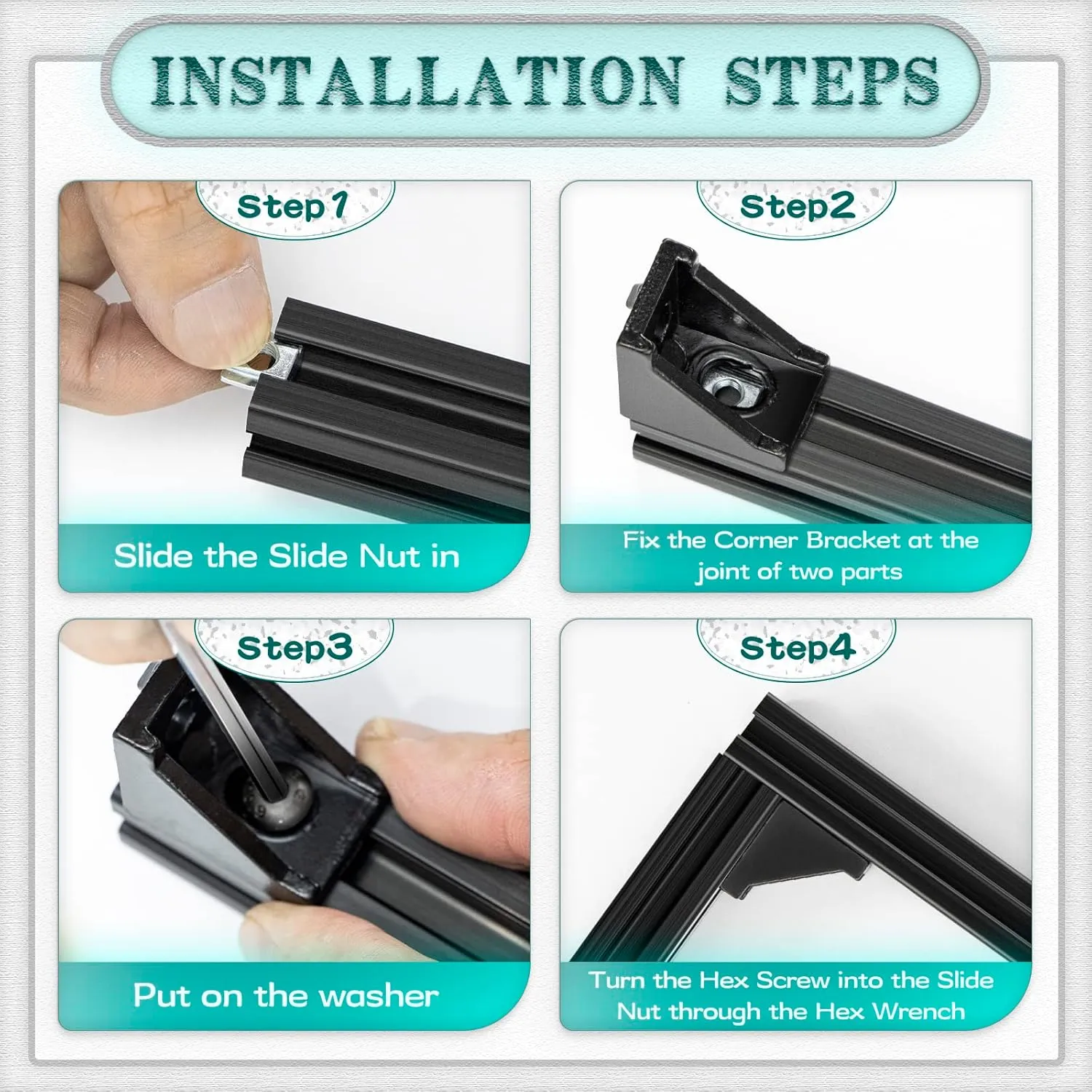 30 Set Black 2020 Series Aluminum Extrusion Profile Connector, Includes 1pc Wrench, 30pcs 2028 Corner Bracket, 60pcs T-Slot Sliding Nuts and M5 Hex Screw Bolt for 20S Aluminum Rail Accessories