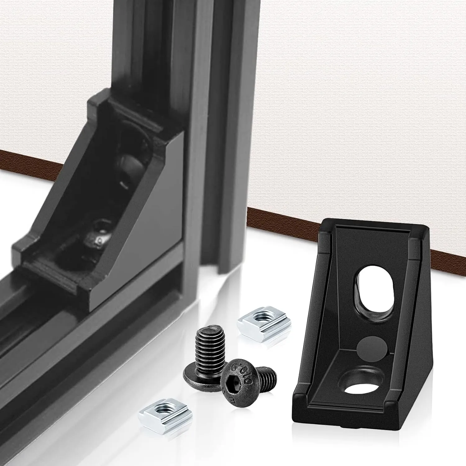 30 Set Black 2020 Series Aluminum Extrusion Profile Connector, Includes 1pc Wrench, 30pcs 2028 Corner Bracket, 60pcs T-Slot Sliding Nuts and M5 Hex Screw Bolt for 20S Aluminum Rail Accessories