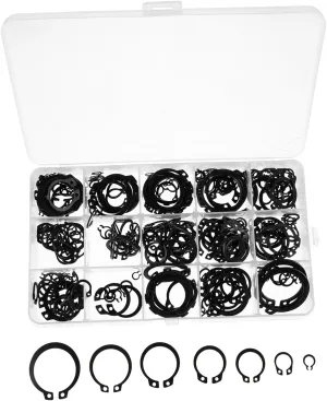 320Pcs External Retaining Clip Assortment Set Smooth Snap Rings for Securing Bearings Gears and Pulleys Various Applications Organized Transparent Storage Case