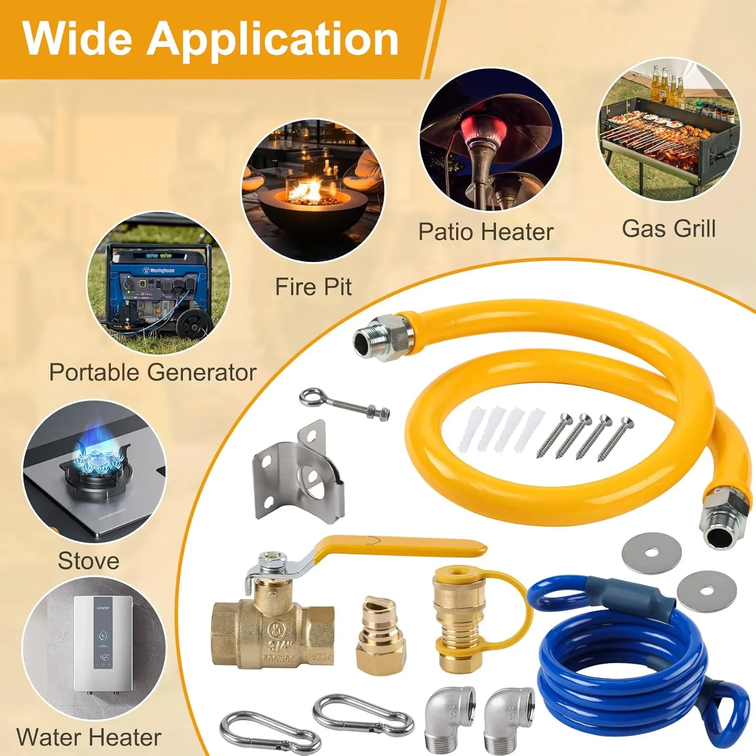 36" Gas Flex Line, 1675KITB36 Safety System Kit, 3/4" Flexible Gas Line,