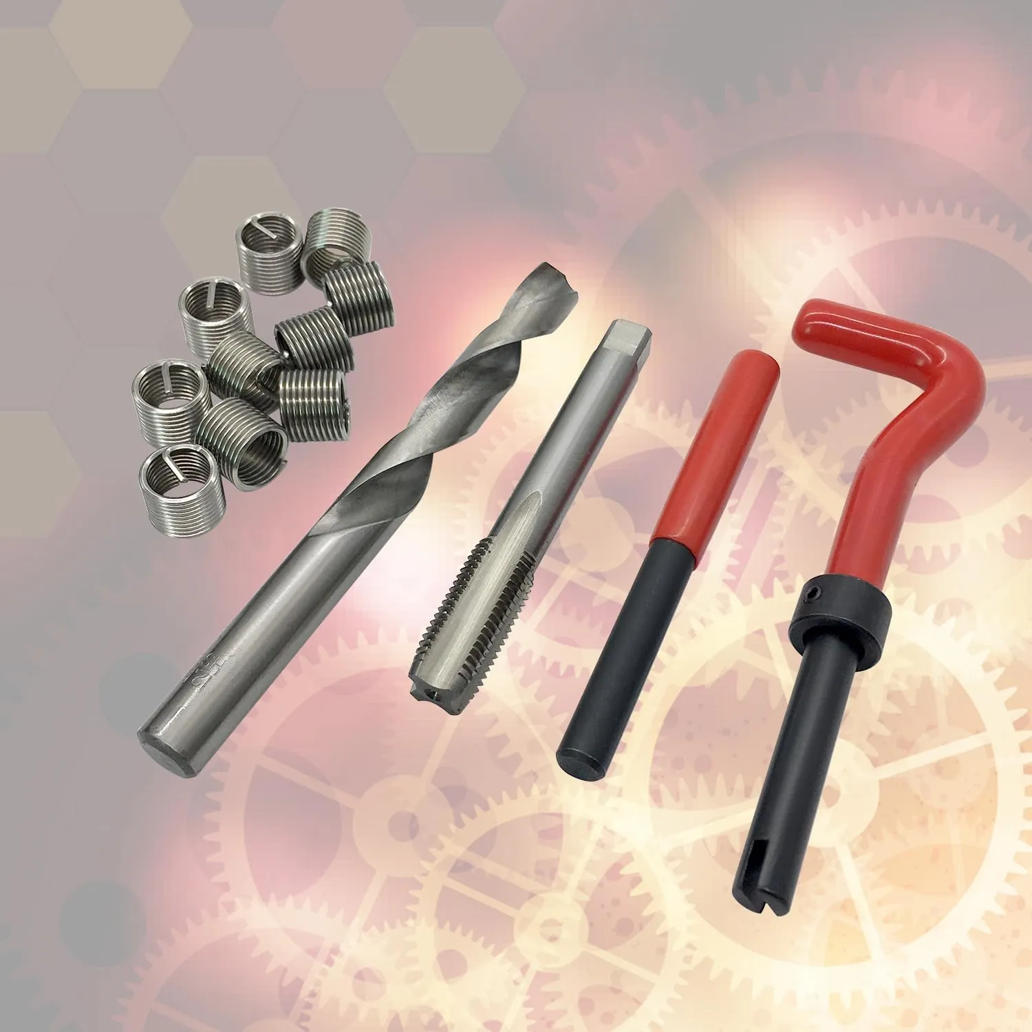 3/8-16 Inch Thread Repair Kit, Helicoil Thread Inserts Taps Kit with HSS Drill Bits Compatible Hand Tool Set for Damaged Thread ＆ Auto Repairing(SAE)