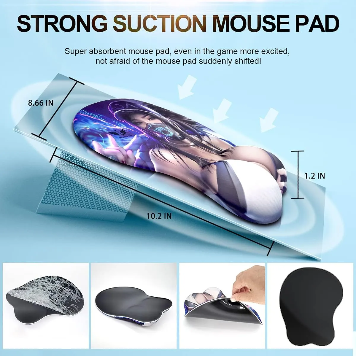 3D Anime Gaming Mousepad, Ergonomic Mouse Pad with Wrist Support Rest, Mousepad Gel Wrist Rest Memory Foam Non-Slip Pain Relief for Computer Home Office KG Alpha Kda Akali
