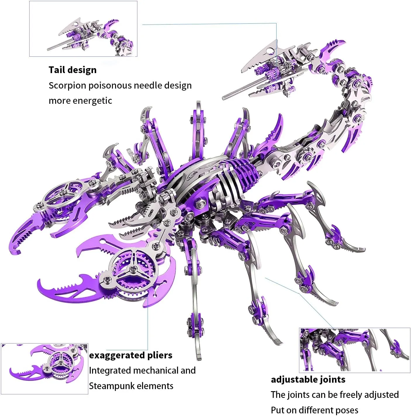 3D Scorpion Metal Puzzle Mechanical Scorpion King Metal Model Kit - 304 Stainless Steel, Expert Tools & Instructions - Mind-Bending Building Blocks for Adults (Purple)