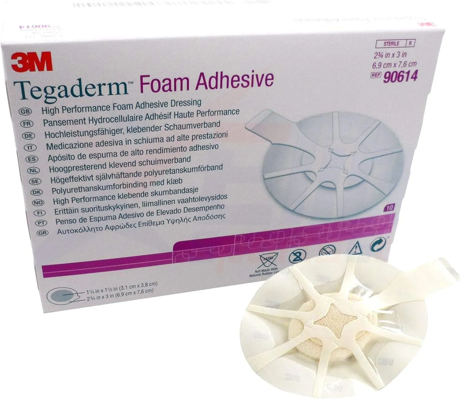 3M Tegaderm Foam Adhesive Dressing - 2-1/2" x 3" Oval Pad - - Box of 10