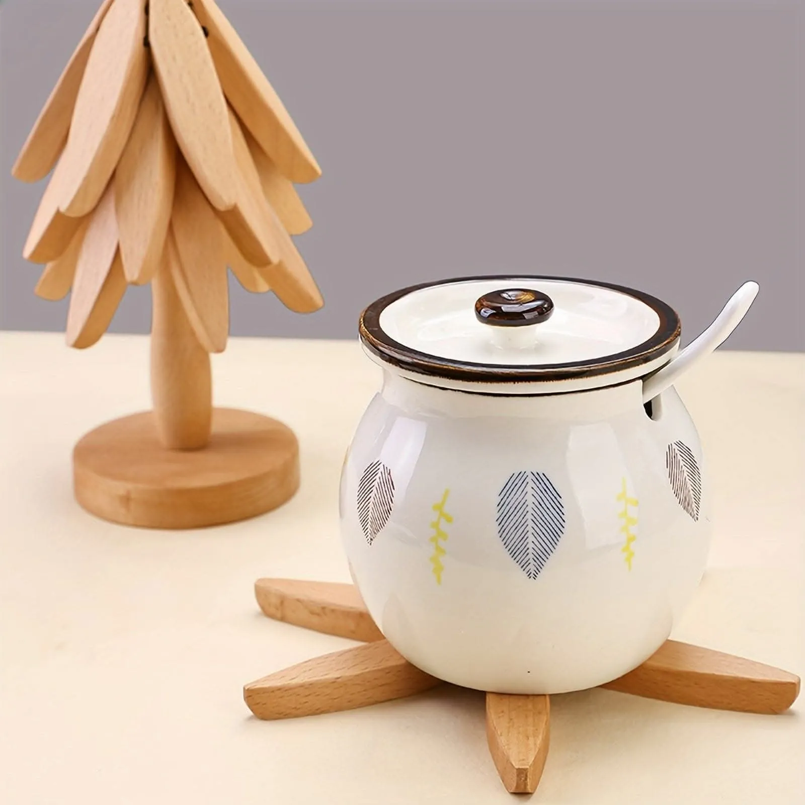 3pcs Wooden Coaster Set With Tree Design - Non-Slip, Heat-Resistant