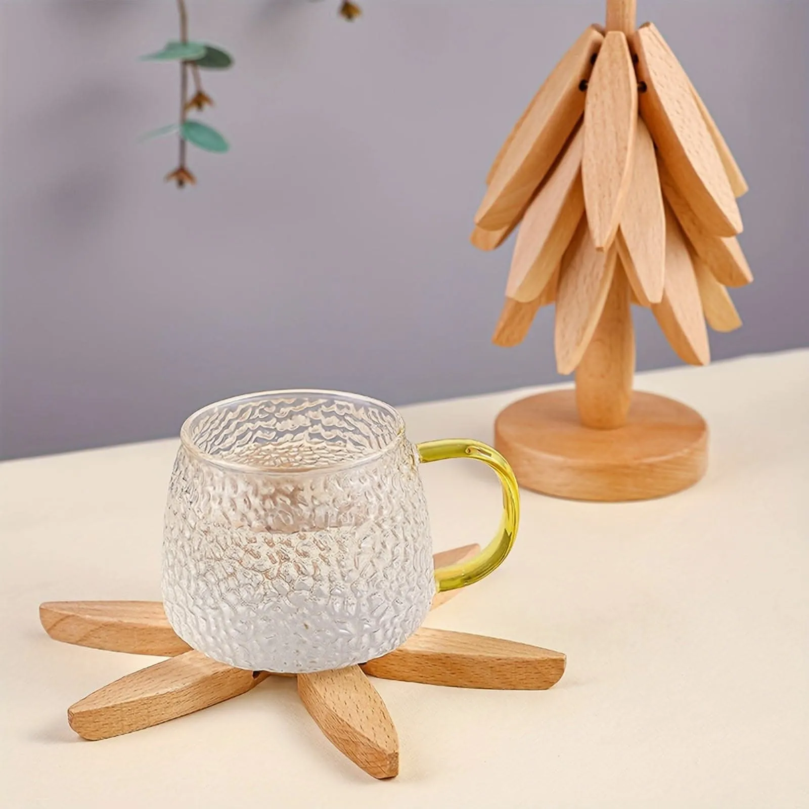 3pcs Wooden Coaster Set With Tree Design - Non-Slip, Heat-Resistant