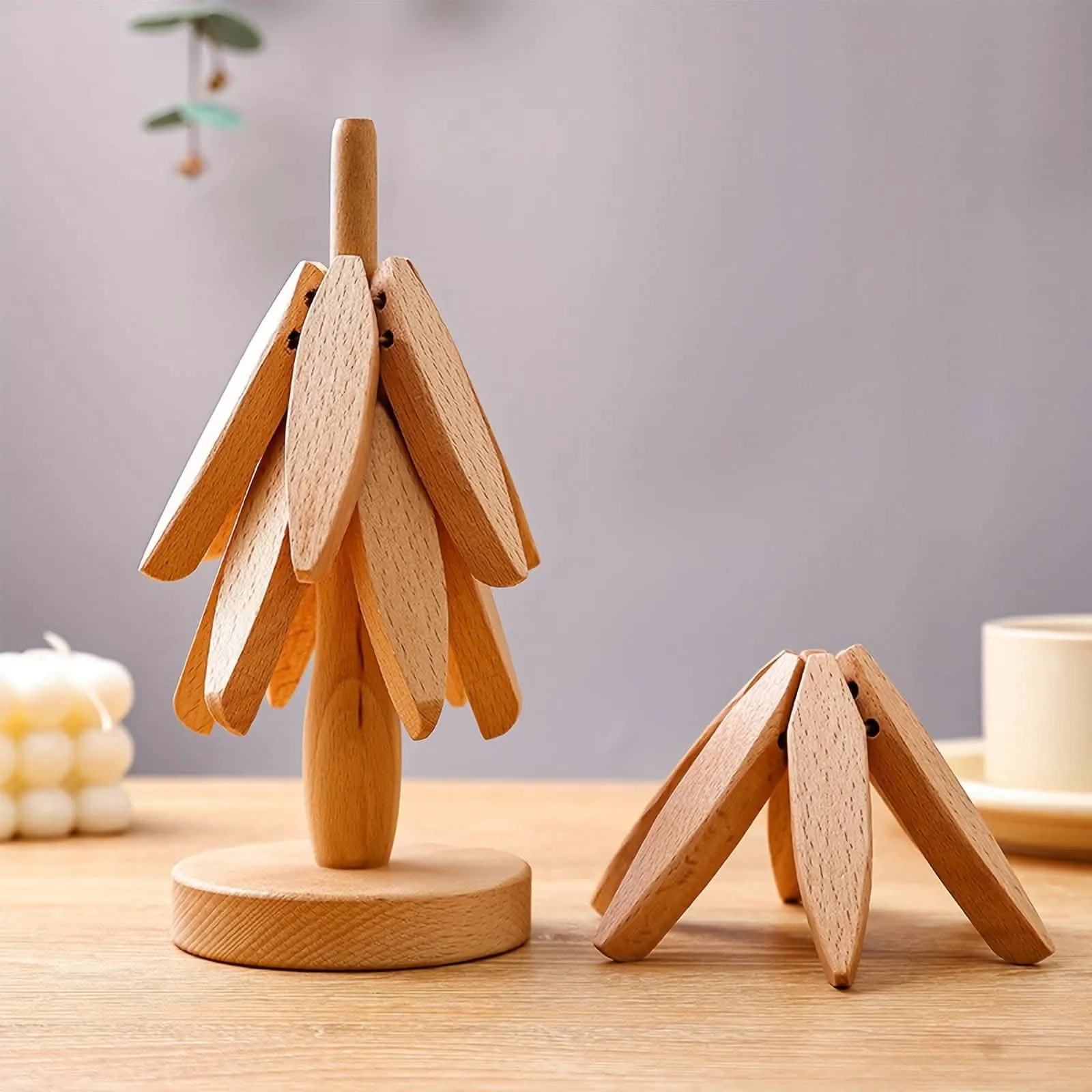 3pcs Wooden Coaster Set With Tree Design - Non-Slip, Heat-Resistant