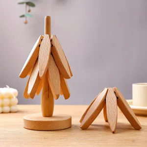 3pcs Wooden Coaster Set With Tree Design - Non-Slip, Heat-Resistant