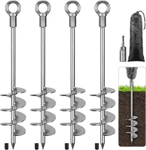 4 Pack 18" Screw in Ground Anchors Heavy Duty Tent Anchors Carbon Steel High Wind Trampoline Anchor 30MM Blade Spiral Earth Anchor Stakes Kit for Swing Set, Sheds, Carport, Fixed Boat