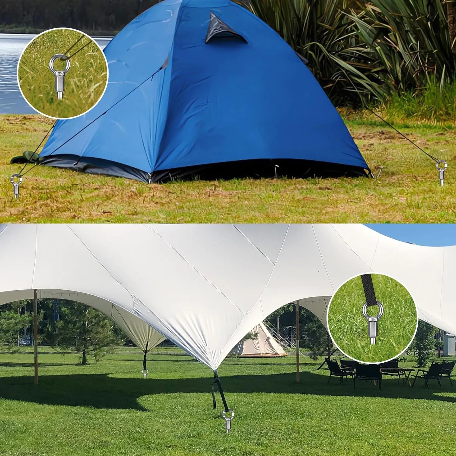 4 Pack 18" Screw in Ground Anchors Heavy Duty Tent Anchors Carbon Steel High Wind Trampoline Anchor 30MM Blade Spiral Earth Anchor Stakes Kit for Swing Set, Sheds, Carport, Fixed Boat