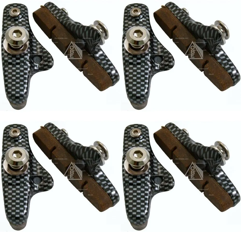 4 Pairs (8 Pads) Road Brake Pads Compatible with Shimano DuraAce Dura Ace,Ultegra, Suit Carbon Rim, Carbon Effect Finish, Cartridge/Holder with Replaceable Inserts