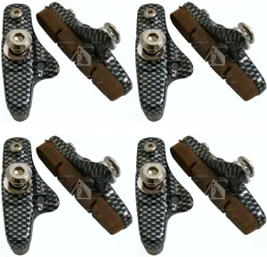 4 Pairs (8 Pads) Road Brake Pads Compatible with Shimano DuraAce Dura Ace,Ultegra, Suit Carbon Rim, Carbon Effect Finish, Cartridge/Holder with Replaceable Inserts