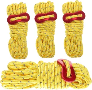 4 Sets of Tent Ropes Outdoor Guy Lines Adjustable Camping Cords Reflective Canopy Shelter Ropes with Buckle Tensioners Adjuster for Hiking Backpacking Orange
