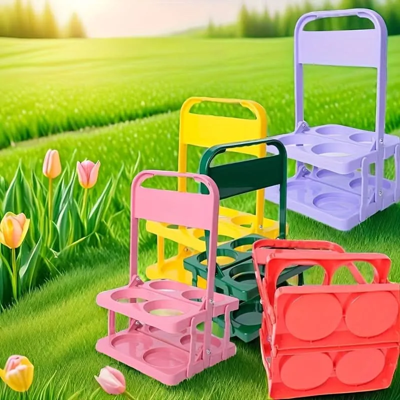 4-Slot Folding Cup Holder Caddy – Portable Plastic Beverage Stand for Bottles