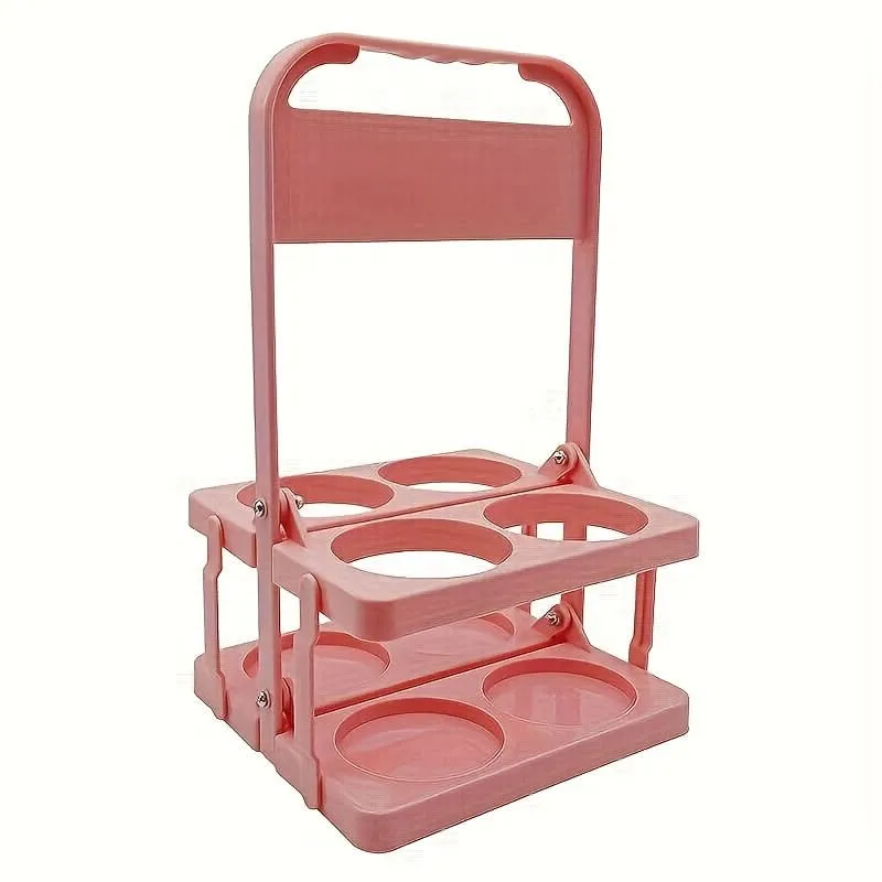 4-Slot Folding Cup Holder Caddy – Portable Plastic Beverage Stand for Bottles