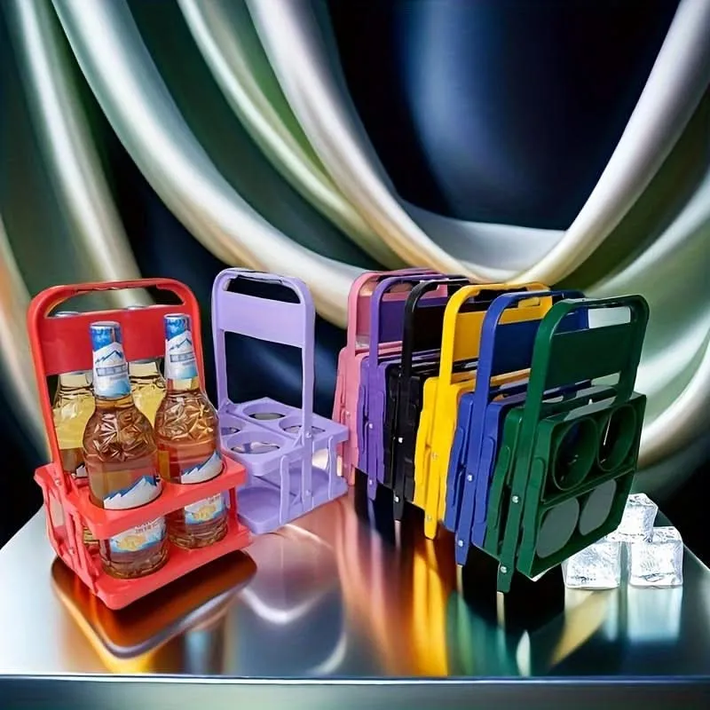 4-Slot Folding Cup Holder Caddy – Portable Plastic Beverage Stand for Bottles