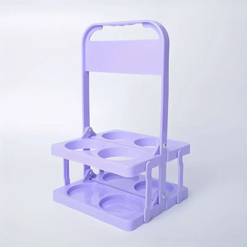 4-Slot Folding Cup Holder Caddy – Portable Plastic Beverage Stand for Bottles
