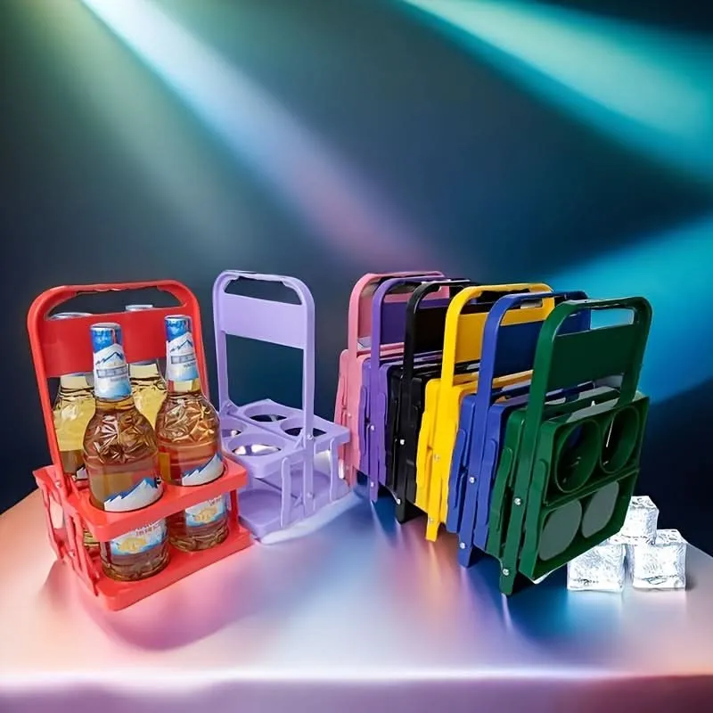 4-Slot Folding Cup Holder Caddy – Portable Plastic Beverage Stand for Bottles