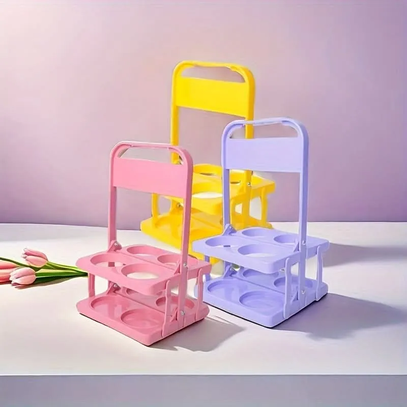 4-Slot Folding Cup Holder Caddy – Portable Plastic Beverage Stand for Bottles