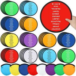 48 Pieces End of Year Gift Inspirational Flying Disc Fans Set Motivational Beach Fun Foldable Hand Fan with Bag for Students Summer Birthday Outdoor Activity Game School Prizes Party, 8 Color