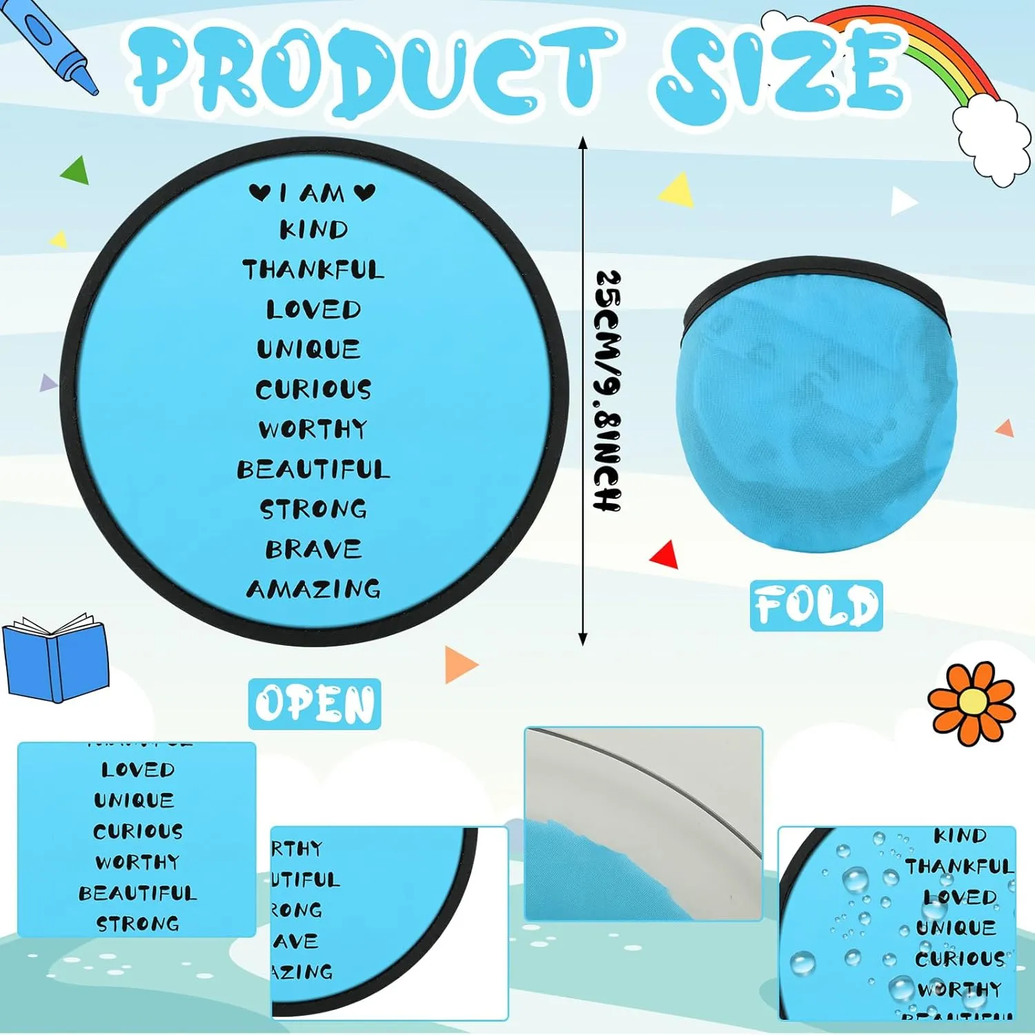 48 Pieces End of Year Gift Inspirational Flying Disc Fans Set Motivational Beach Fun Foldable Hand Fan with Bag for Students Summer Birthday Outdoor Activity Game School Prizes Party, 8 Color