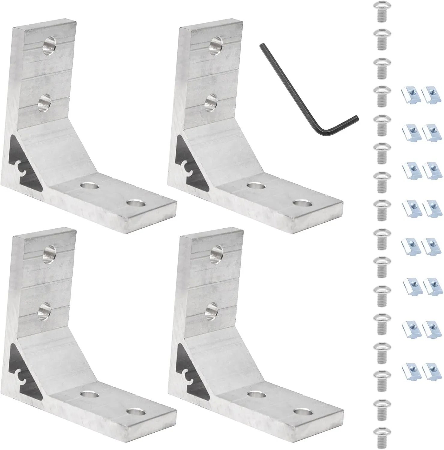 4Pcs 4040 Corner Brackets Set with 16Pcs M8 T Slot Nuts, 16Pcs M8x18mm Hex Socket Cap Screw and 1Pcs M5 Wrench for 2020 Series Aluminum Extrusion Profile